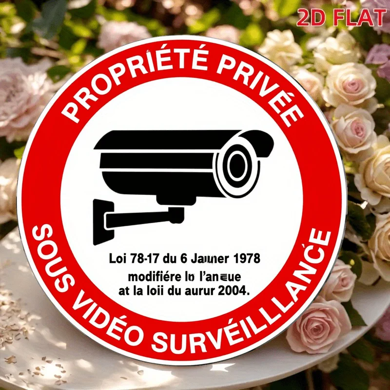 1 French Video Surveillance Warning Sign - Aluminum Round Plaque, Suitable for Private Property Safety, Outdoor Street, Garage,