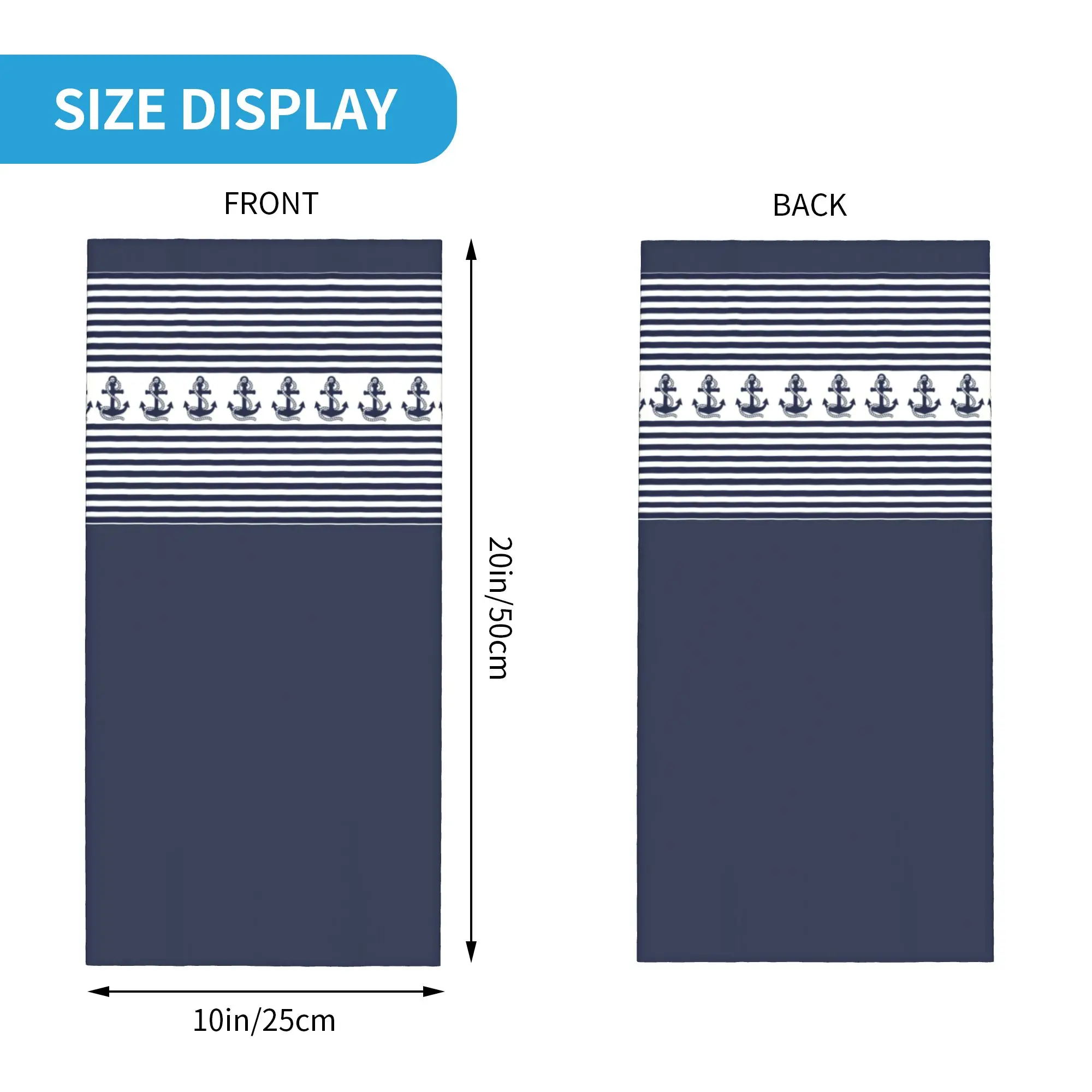 Custom Nautical Stripes With Navy Blue Anchor Bandana Neck Warmer Women Men Winter Ski Scarf Gaiter Sailing Sailor Face Cover