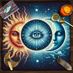 Blue Sun and Moon Tarot Card Tablecloth Divination Altar Cloth Pagan Table Cloth For Tarot Mat Witch Wiccan Home Decor Card Pad