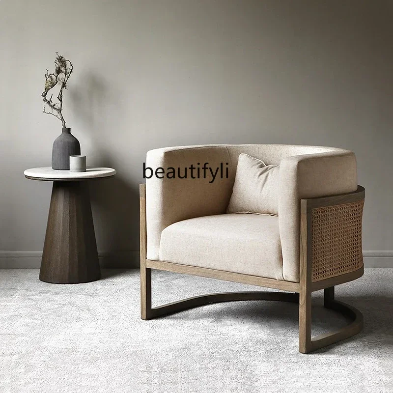 

YH13 Nordic Single-Seat Sofa Chair Simple Modern Bed & Breakfast Balcony Leisure Japanese Solid Wood Single Cloth Chair