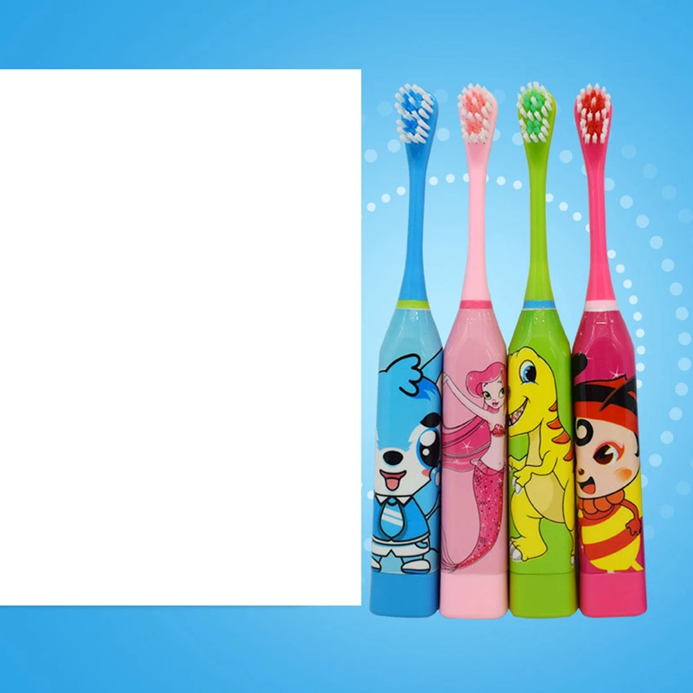 Brosse à dents électrique sonique pour enfants, motif de dessin animé, tête de brosse à dents remplaçable, brosse à dents à ultrasons verte