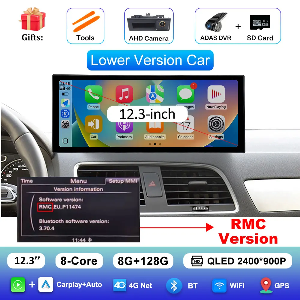 Draadloze Carplay 4G Android 16 voor Audi Q3 2013 - 2018 GPS Navigatie Auto Video Multimedia Speler WiFi BT DSP Stereo Auto Gereedschap