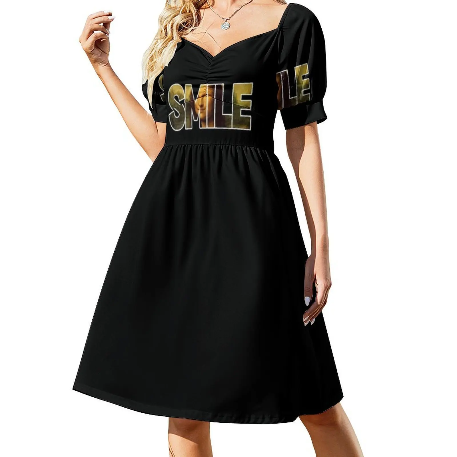 الموناليزا ابتسامة خمر فستان بوهيمي نفخة الأكمام أو بلا أكمام خيارات للنساء فستان الموناليزا ابتسامة الموناليزا خمر المون