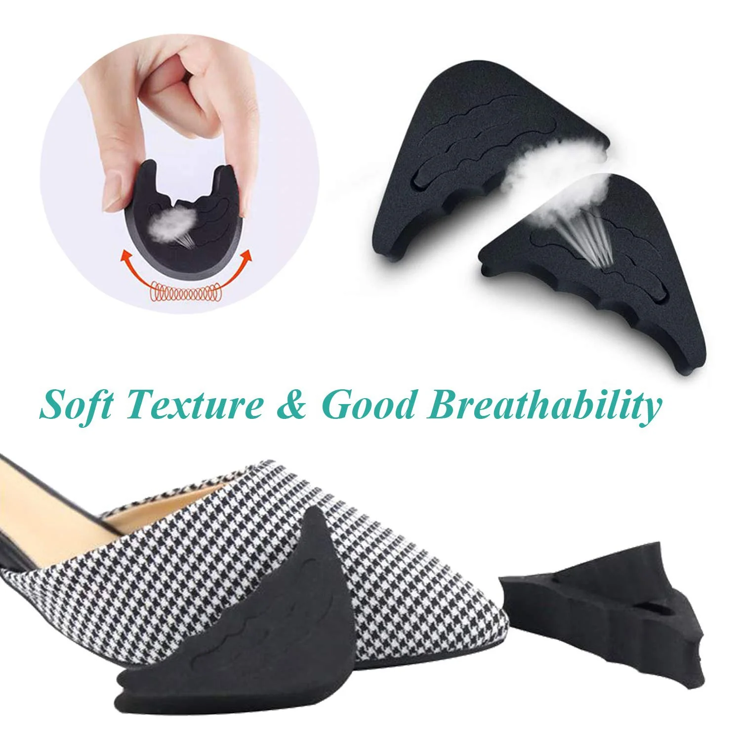 

New-Design 2 Pairs Shoe Filler Toe Inserts for Shoes Too Big for Adult (Black)