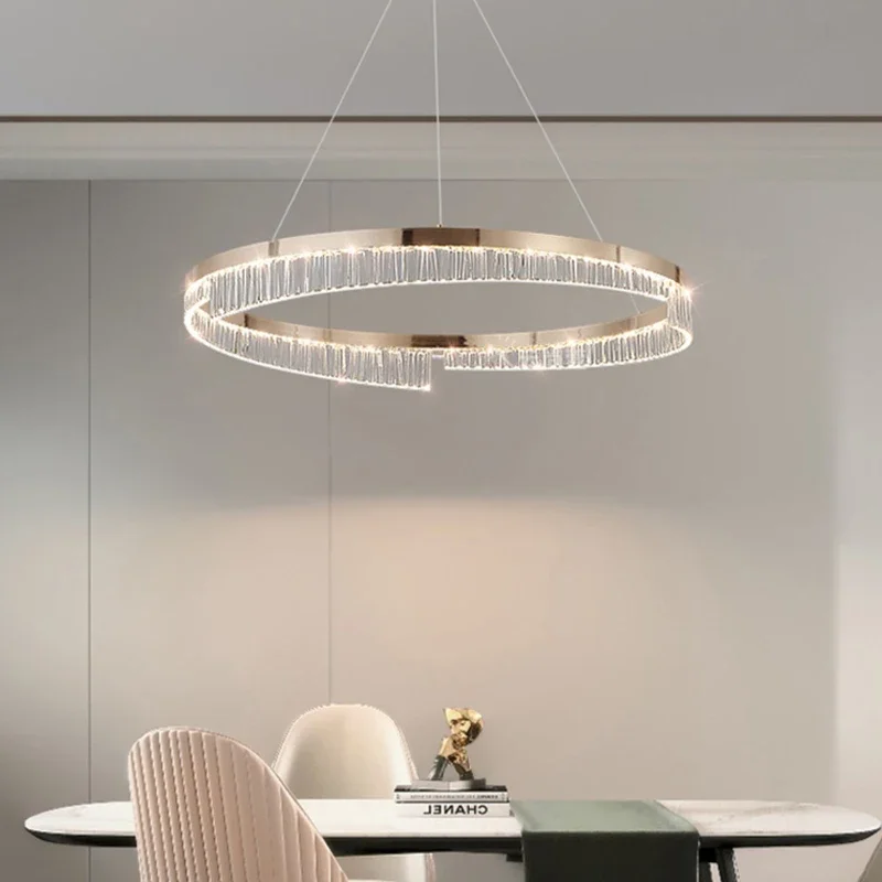 

Luxury ring Led Chandelier For Living Room Suspension Aluminium lamp Bedroom Dining Room Pale Gold Italian Art Deco Lamps