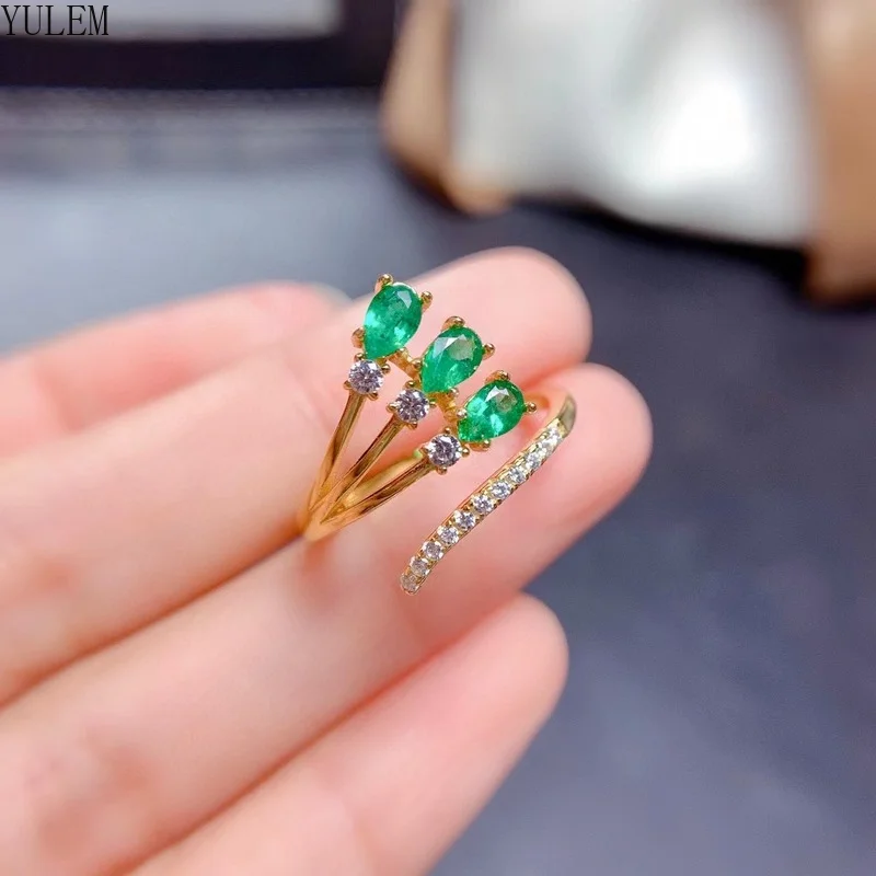 100% Women's Summer Natural Drop Emerald Ring 925 Sterling Silver Simple Fine Jewelry Birthday Gift Customizable - Image 5