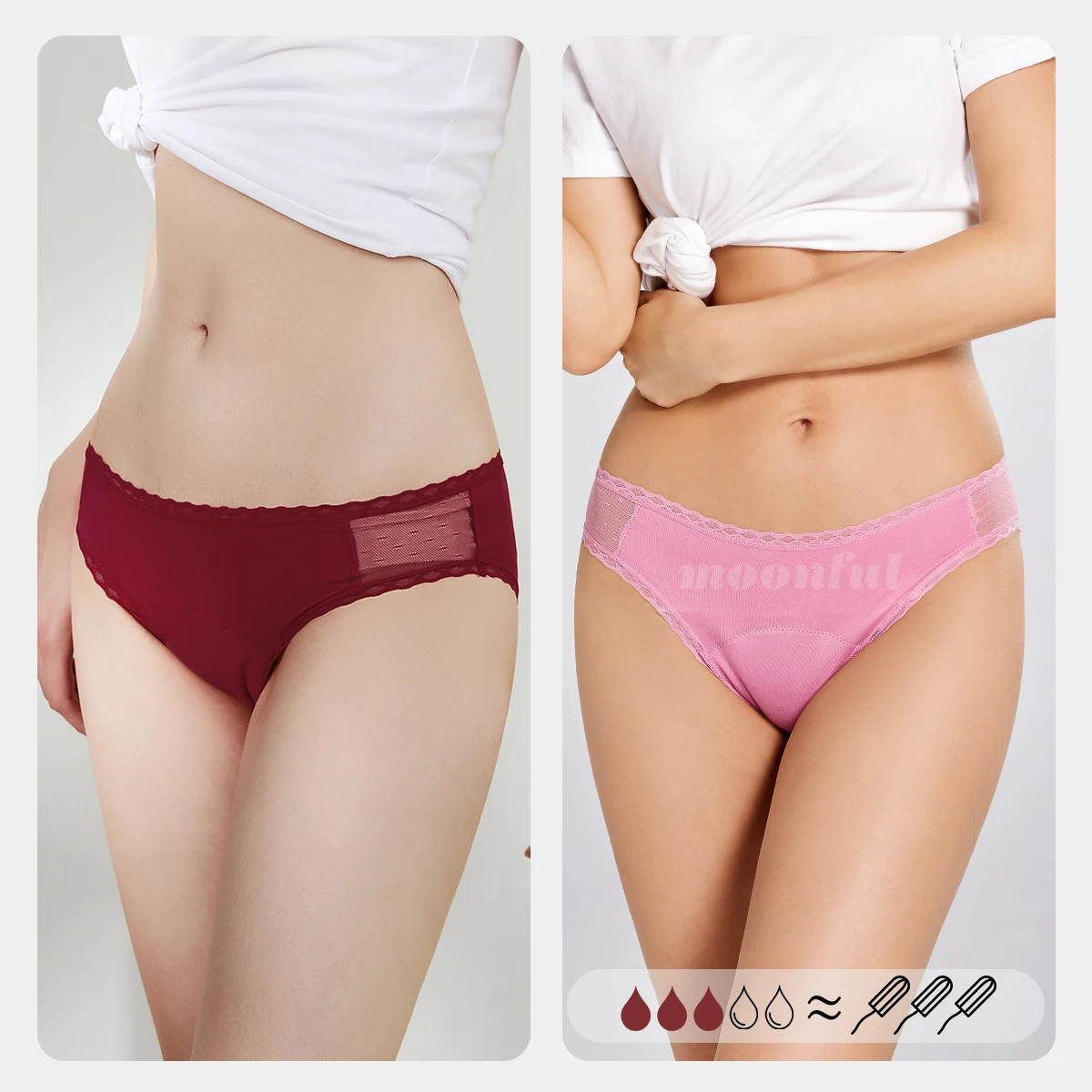 Menstrual Panties for Women 4 Layer Leak Proof Period Panties Lace Bikini Menstrual Girls Heavy Flow Menstruation Underwear