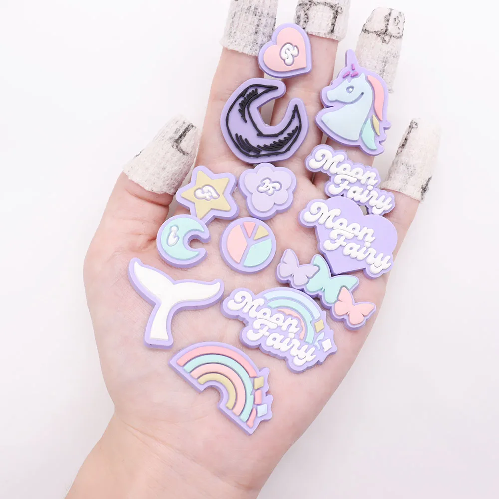 1Pcs Rainbow Unicorn Star Moon PVC Garden Shoes Buckle Charms Adult Clog Accessories DIY Sandals Shoe Ornaments