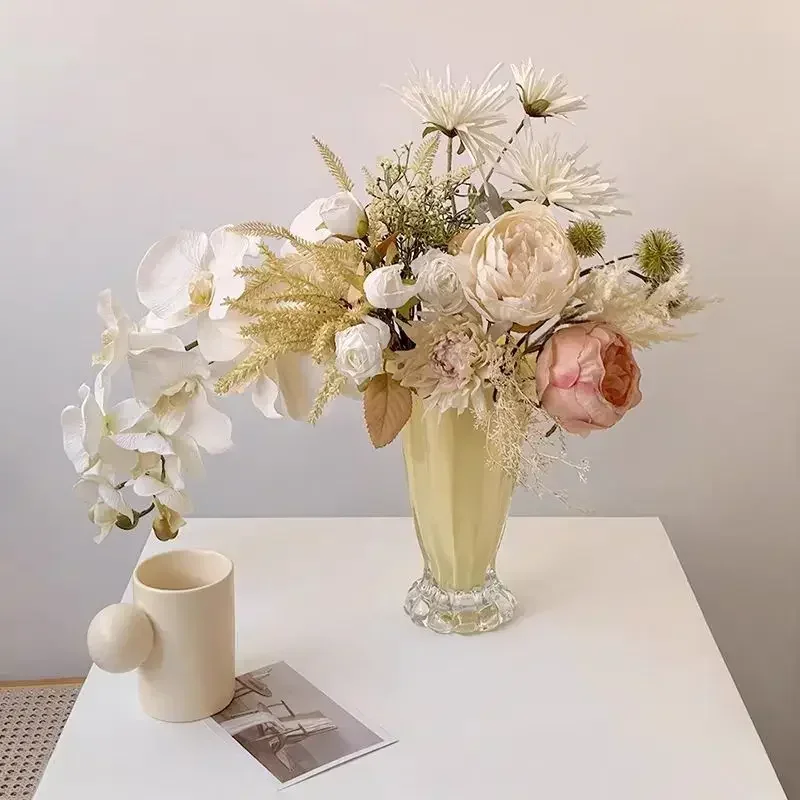 French Trumpet Shaped Glass Vase, Delicate and Elegant Water Grown Flowers Vase, Desktop Floral Art Decoration Ornament