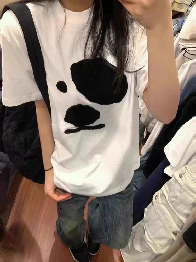 

HOUZHOU Kawaii White Print T-shirts Women Japanese Style Harajuku Short Sleeve Tee Preppy Fashion Cutecore Oversize Graphic Tops