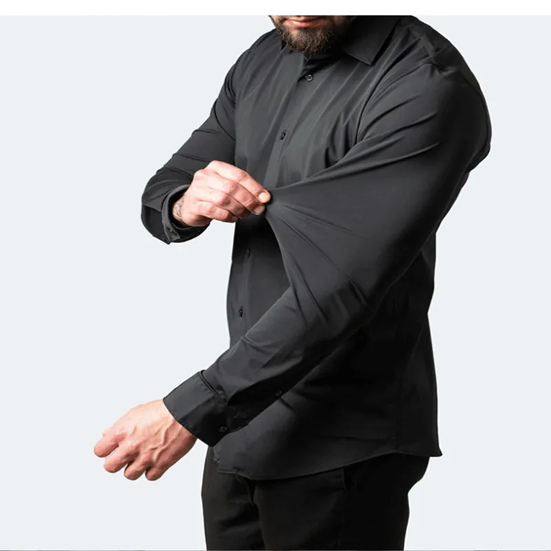 2023 Long Sleeve Shirt Men Slim Fit Non-iron Elasticity Easy To Take Care Work Shirt Business Soft Cozy No Pockets Wrinkle Free