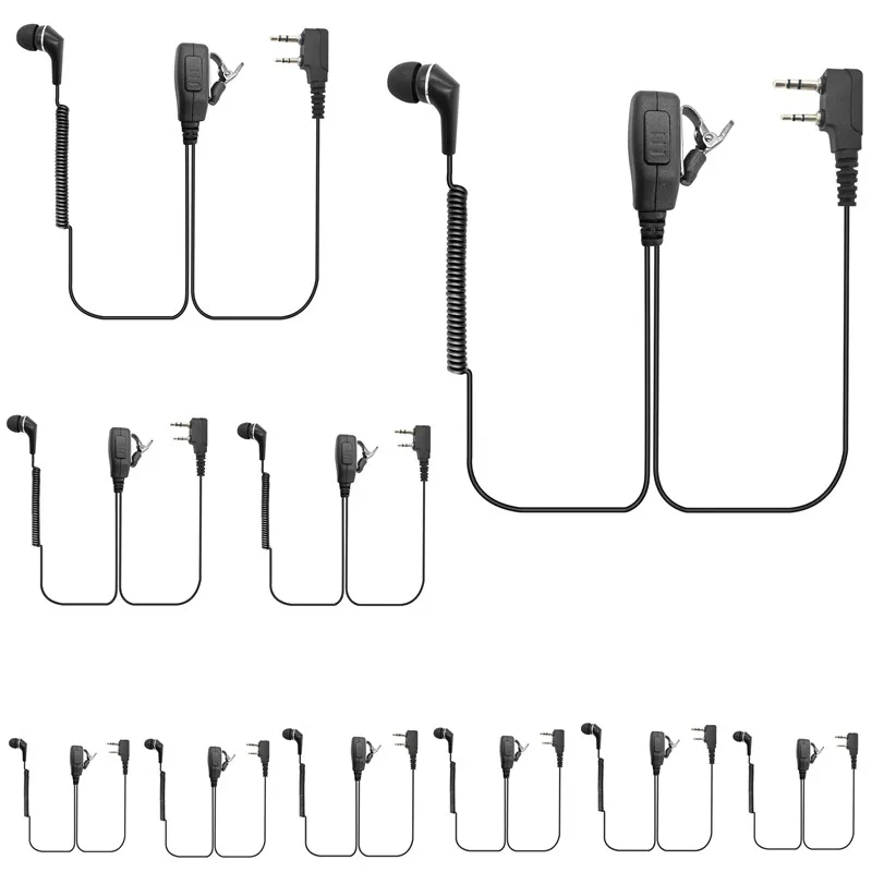 Plug In-Ear Coil Curly Wire Cable, Walkie Talkie, PTT, Mic Earbud, Earpiece Headset, for BF 888S, UVA 5R, 10Pack a Lot