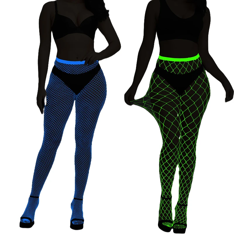 

Women Glow in The Dark Fishnet Stockings Leggings Luminous Fishnet High Waist Fishnet Tights