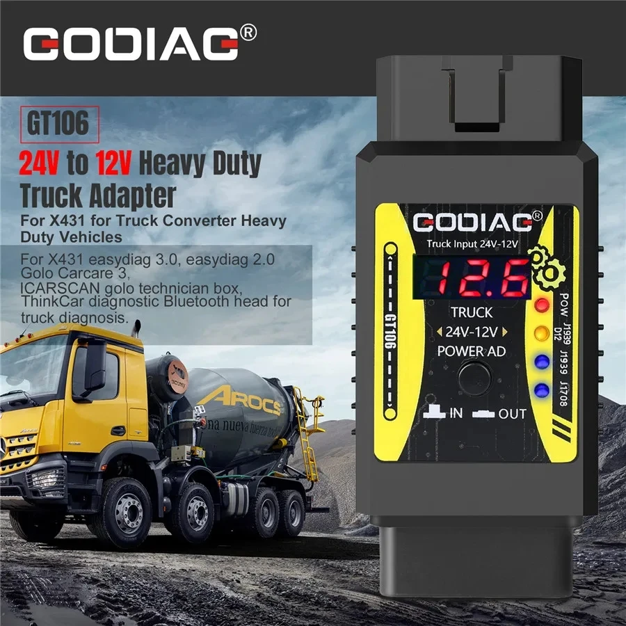 Launch X431 DBScar VII DBScar7 GODIAG GT106 24V to 12V K-line Heavy Duty Truck Adapter  Support Doip CAN FD Protocol