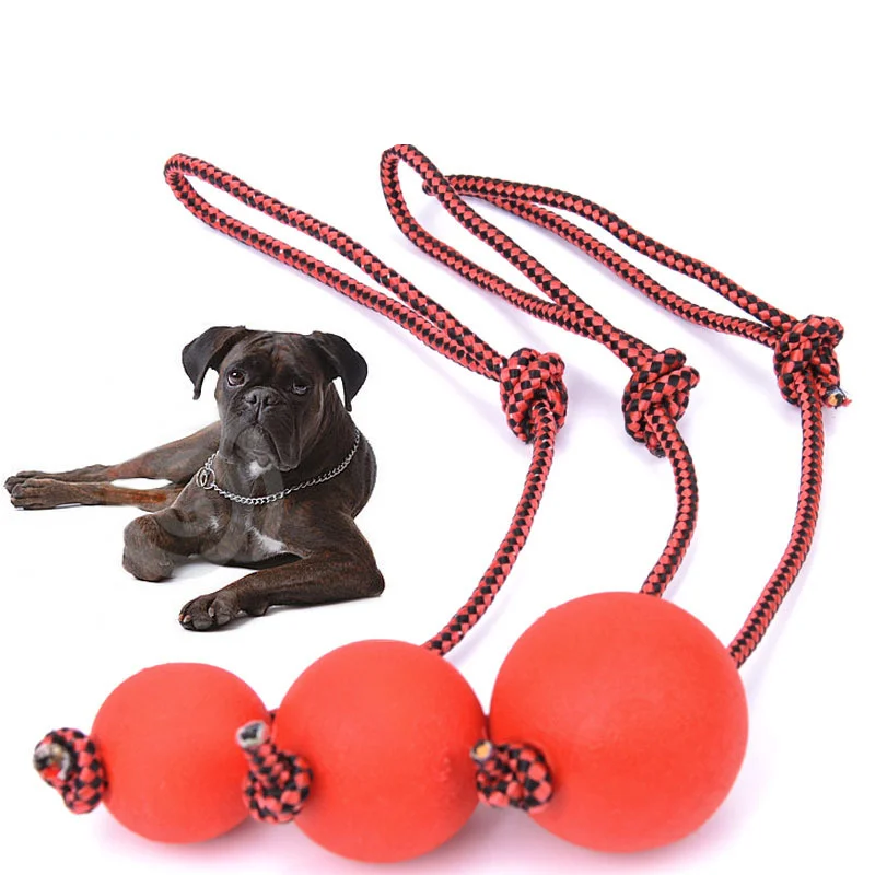 Indestructible Dog Ball Pet Training Dog Toy Puppy Tug Balls Toys Pet Chew Toys Solid Rubber Balls with Rope Pet Toy