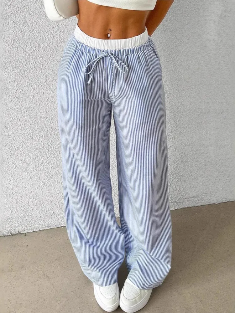 

2025 Printed Length Pants For Women's Spring Autumn High Waist Fashion Casual Pant Loose Wide Leg Pantalones De Mujer Streetwear