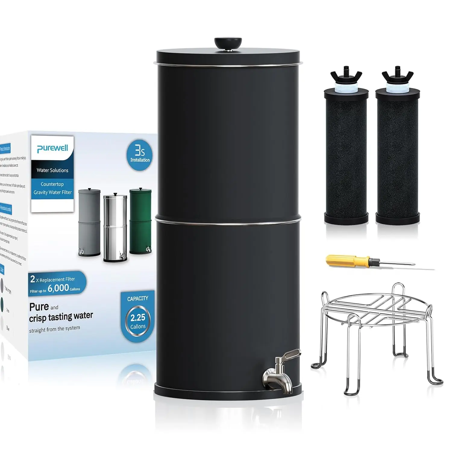 

3-Stage 0.01μm Ultra-Filtration Gravity Water Filter System, NSF/ANSI 42&372 Certification, 304 Stainless Steel Counter