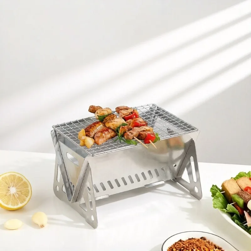 

Portable Mini Barbecue Stove, Folding Stainless Steel Firewood Grill, Portable BBQ Grill Rack for Outdoor & Home Use