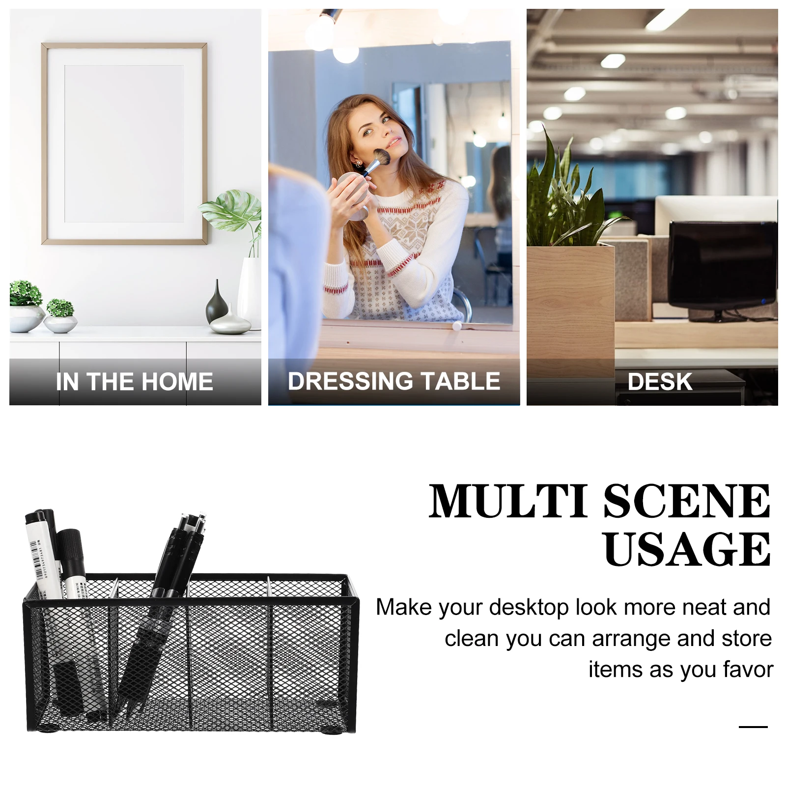 

Iron Work Desk Organizer Black Pencil Storage Box Home Office Mesh Pen Metal Desk Organizer Desktop Storage Box Stationery