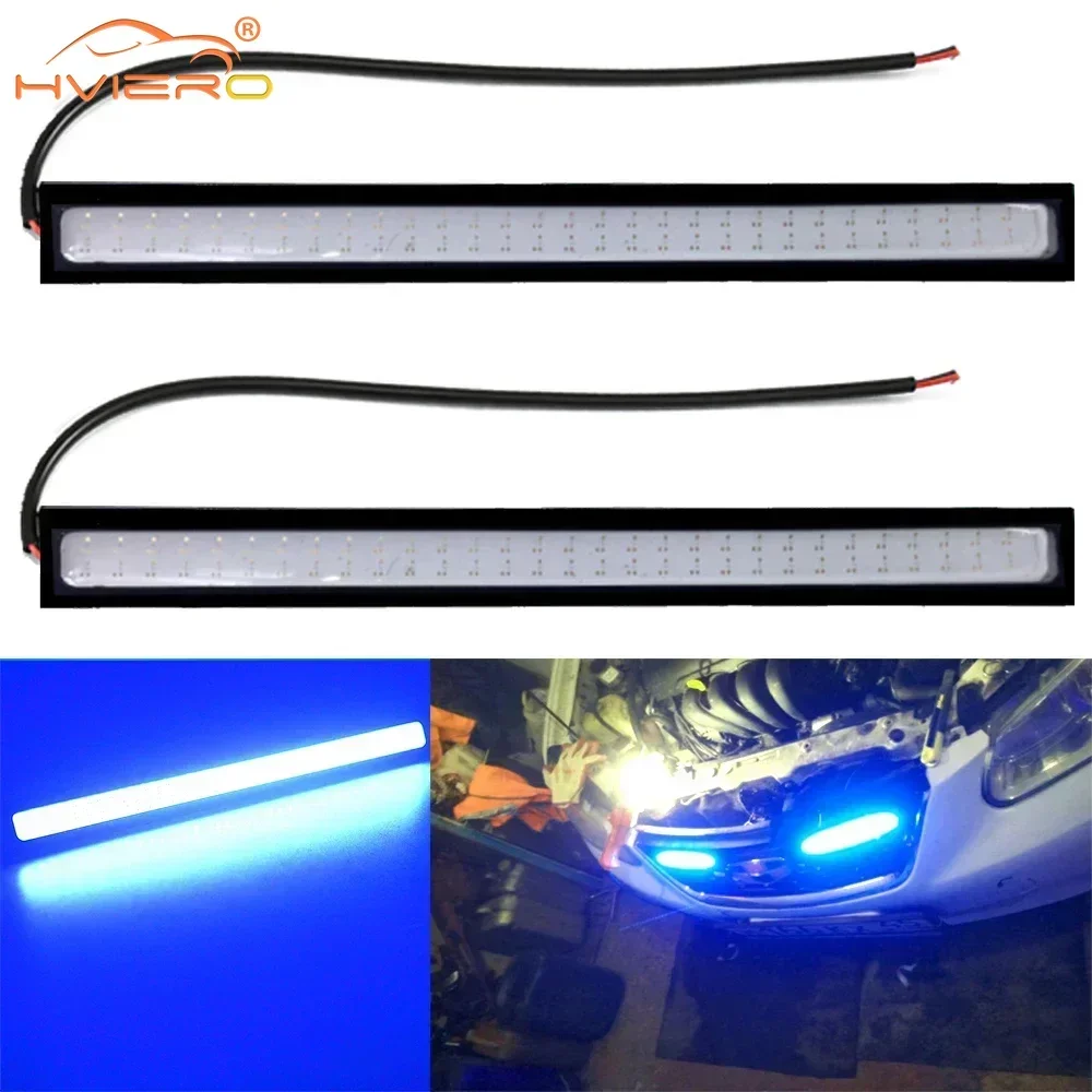 

2x 14cm Car Blue Day Led Double Row 60Leds Driving Daytime Running Light Fog Tail Bulb COB Auto Signal 12V Headlight Accessories