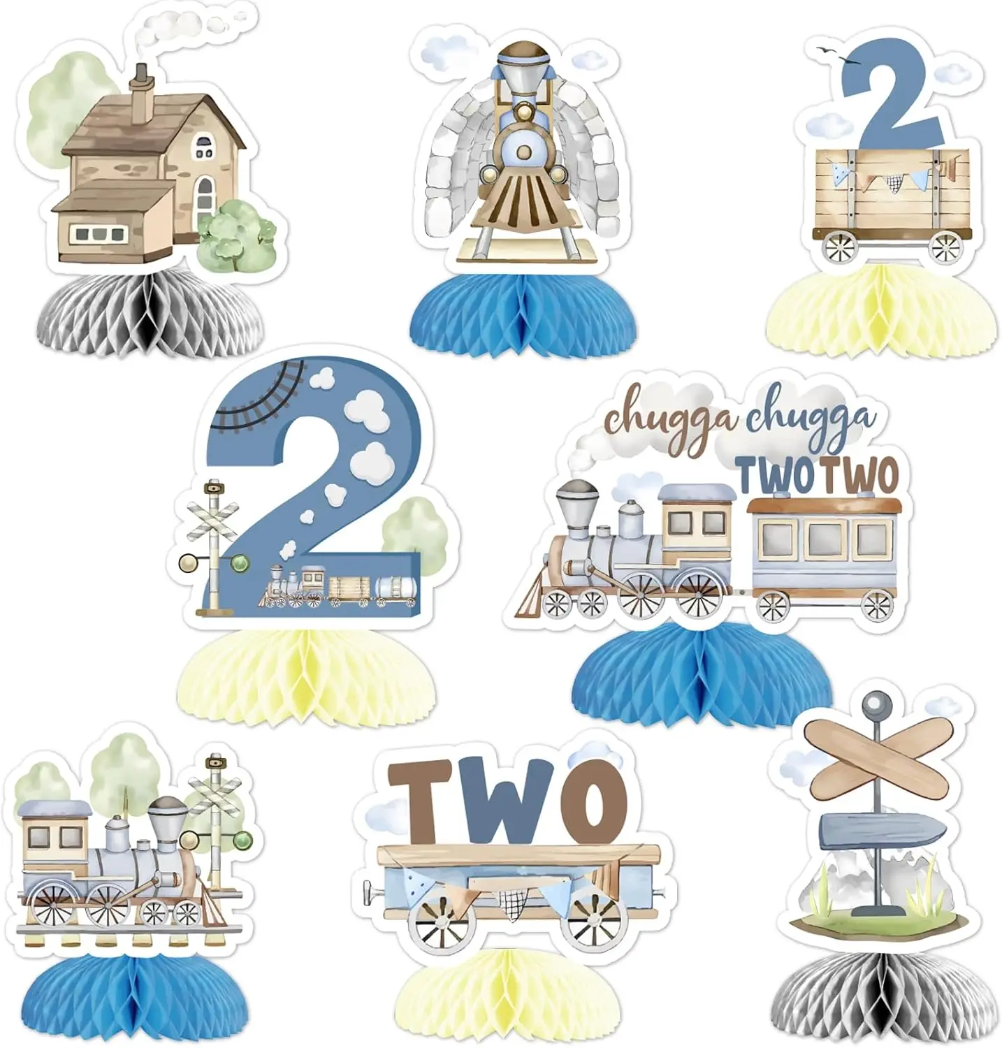 

CHUGGA CHUGGA ДВА ДВА Поезд 2-й день рождения Бумажные украшения для вечеринки Центральные части, Сотовая железная дорога Транспортный декор