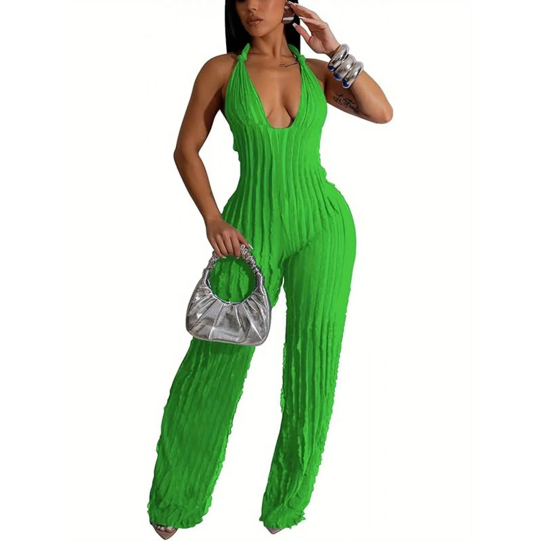 

Backless Jumpsuit V-Neck One-Piece Summer Fashion Women's Clothing Back Ensemble No Brand Registered Trademark