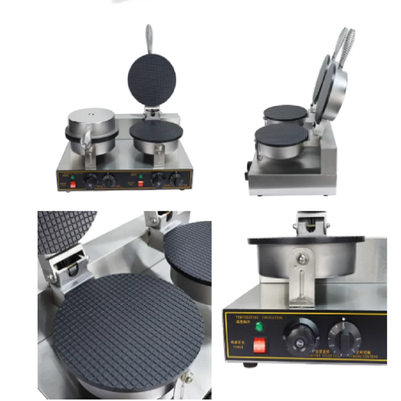 상업용 콘 베이커 전기 스테인레스 스틸 비 스틱 와플 메이커 더블 헤드 계란 롤 금형 아이스크림 콘 메이커