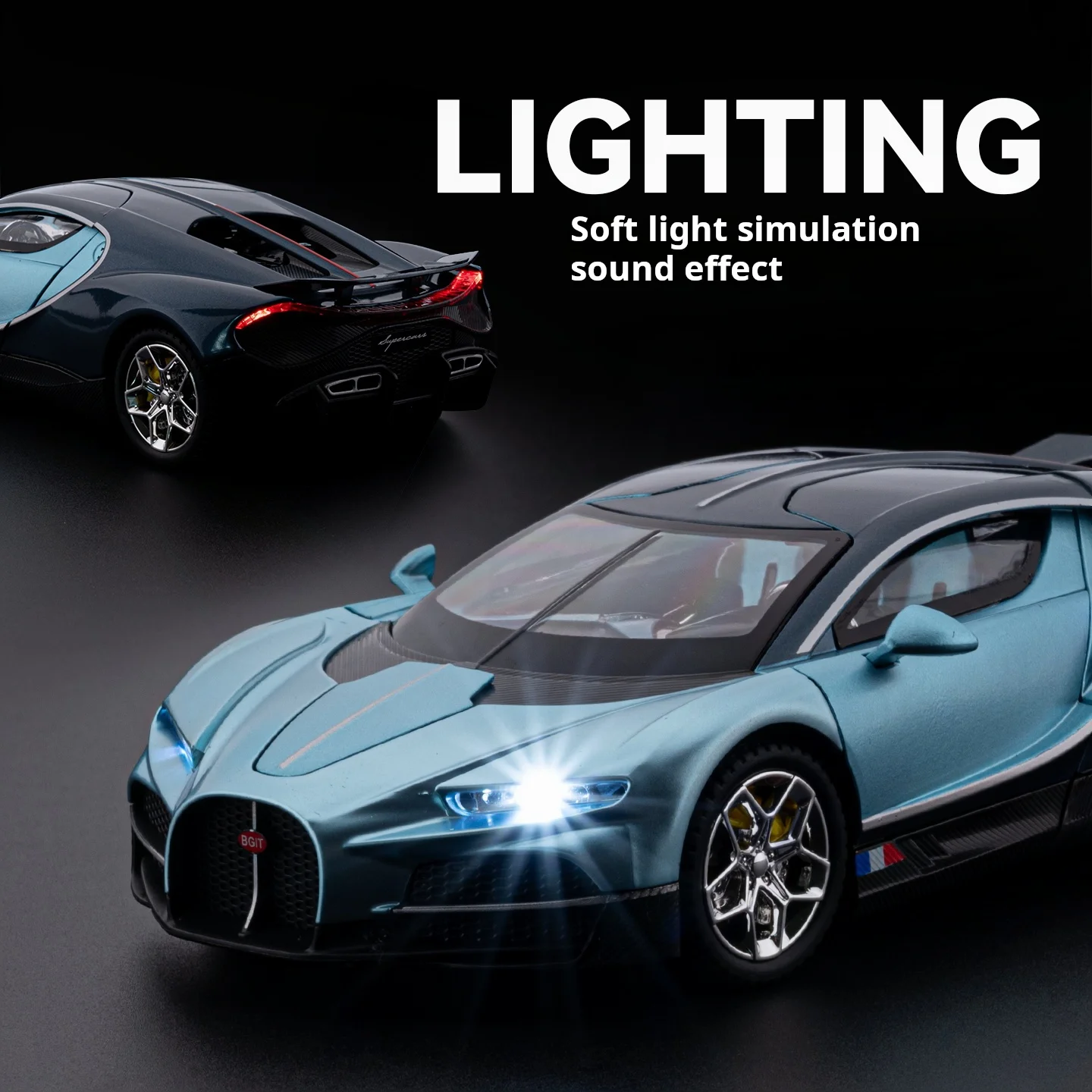 Modello in lega Bugatti tourbillon 24 scala pressofuso modello di auto giocattolo con suono e luce tirare indietro ragazzi regalo ornamenti da collezione