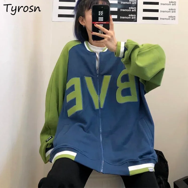 

Panelled Jackets Women Vintage Baggy Casual Clothes Boyfriend Style Chic Hip-hop Thickening Zip-up Harajuku Coats Japanese Ins