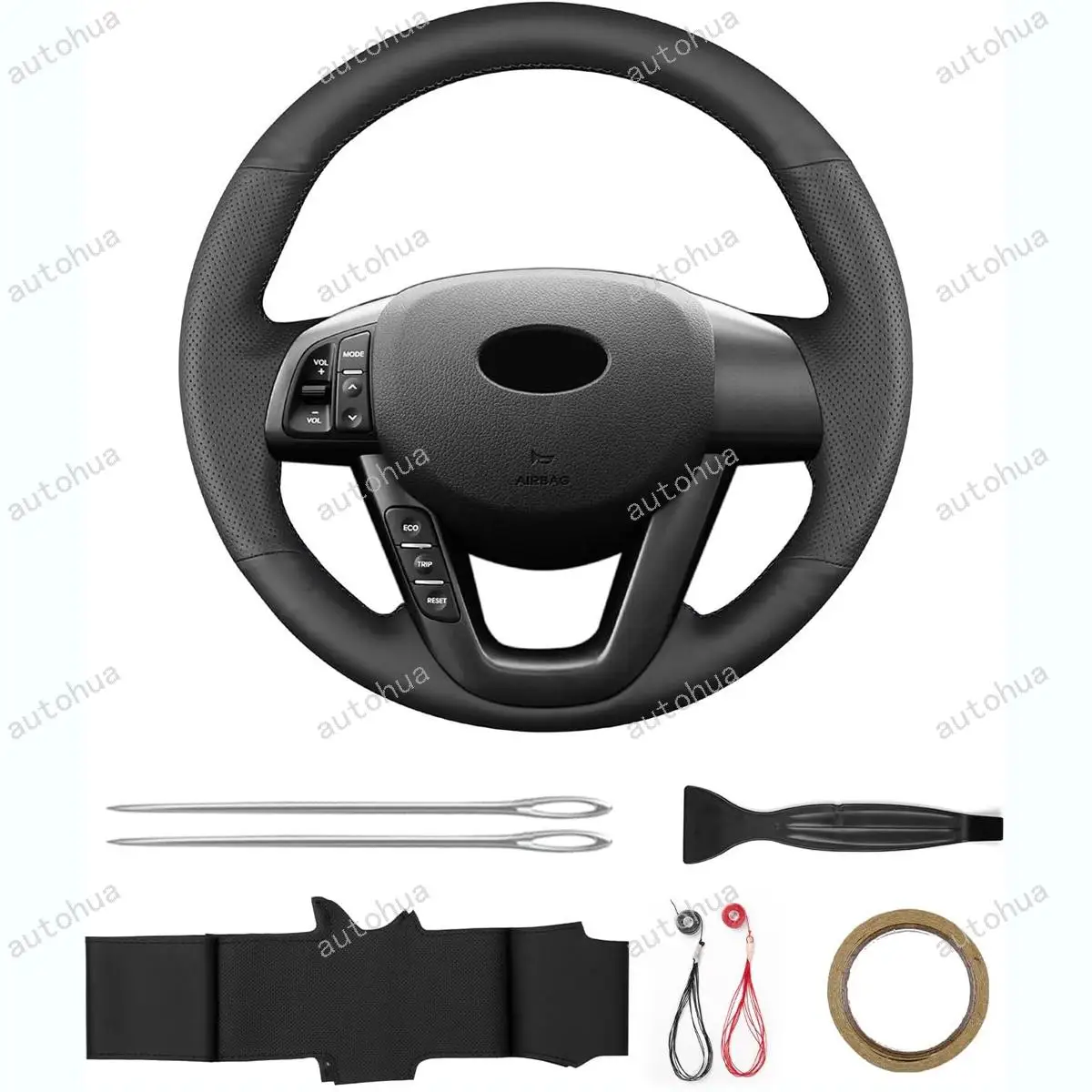 

Сшитый вручную чехол на руль, подходит для Kia 2011 Optima/2011 Optima Hybrid, нескользящая дышащая кожа из микрофибры