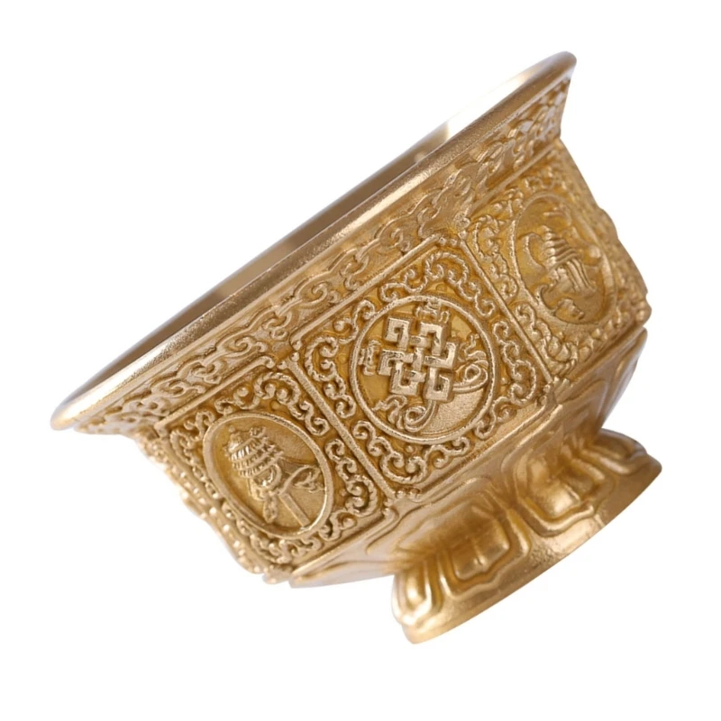 R1WA Sacred Tibetan Ritual Cup Eight Auspicious Symbols Holy Water Bowl for Prayer Religious Ceremonies Supplies