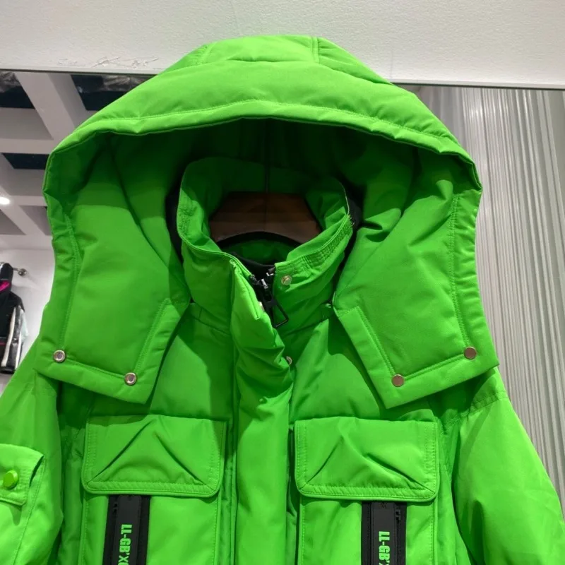 2025 nova jaqueta feminina curta cor contrastante com capuz engrossado jaqueta quente moda na moda emenda superior esportes casuais