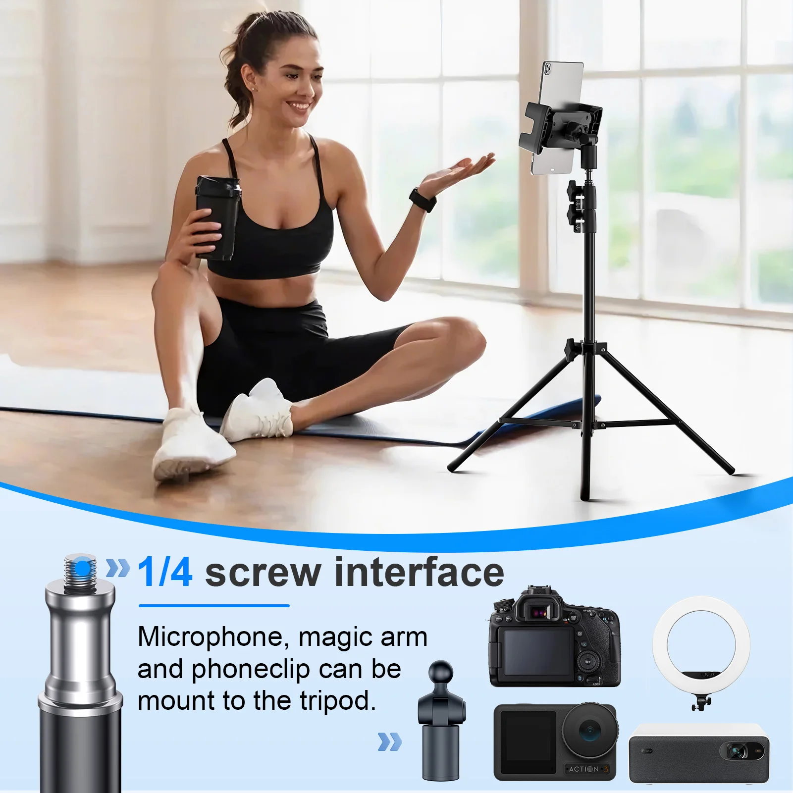 Floor Tripod Tablet Stand Height Adjustable Holder Mount Lazy Bracket for IPad Pro Air 12.9 Iphone 16 15 Max Samsung Cell Phone view 2