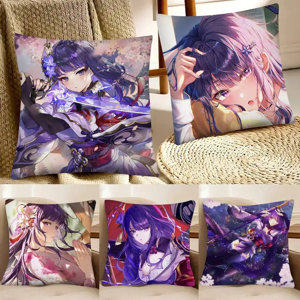 Game Genshin Impact Raiden Shogun Pillow Case Fashion Square Pillowcase Bedroom Sofa Room Ins Decoration Leisure