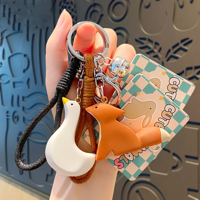 Cartoon Original Genuine Simple Resin Tibetan Fox Swan Animal Key Chain Cute Three-dimensional Rabbit Orange Fox Doll Keyring