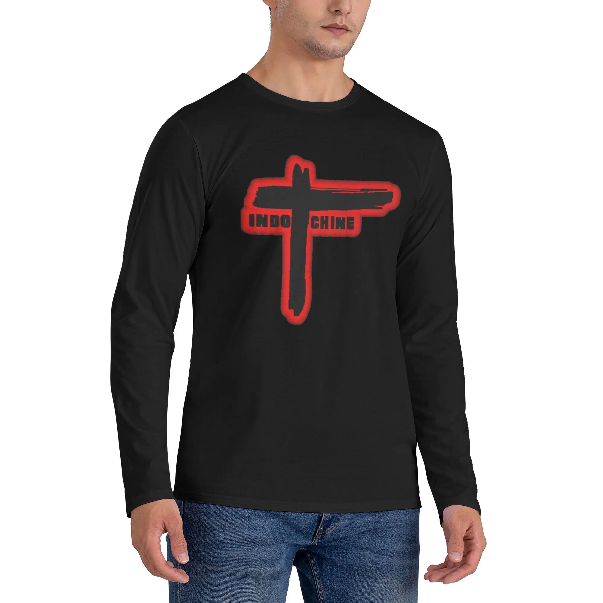 

Indochine Мужская футболка с длинными рукавами Модные футболки с круглым вырезом Весенние и осенние мужские топы