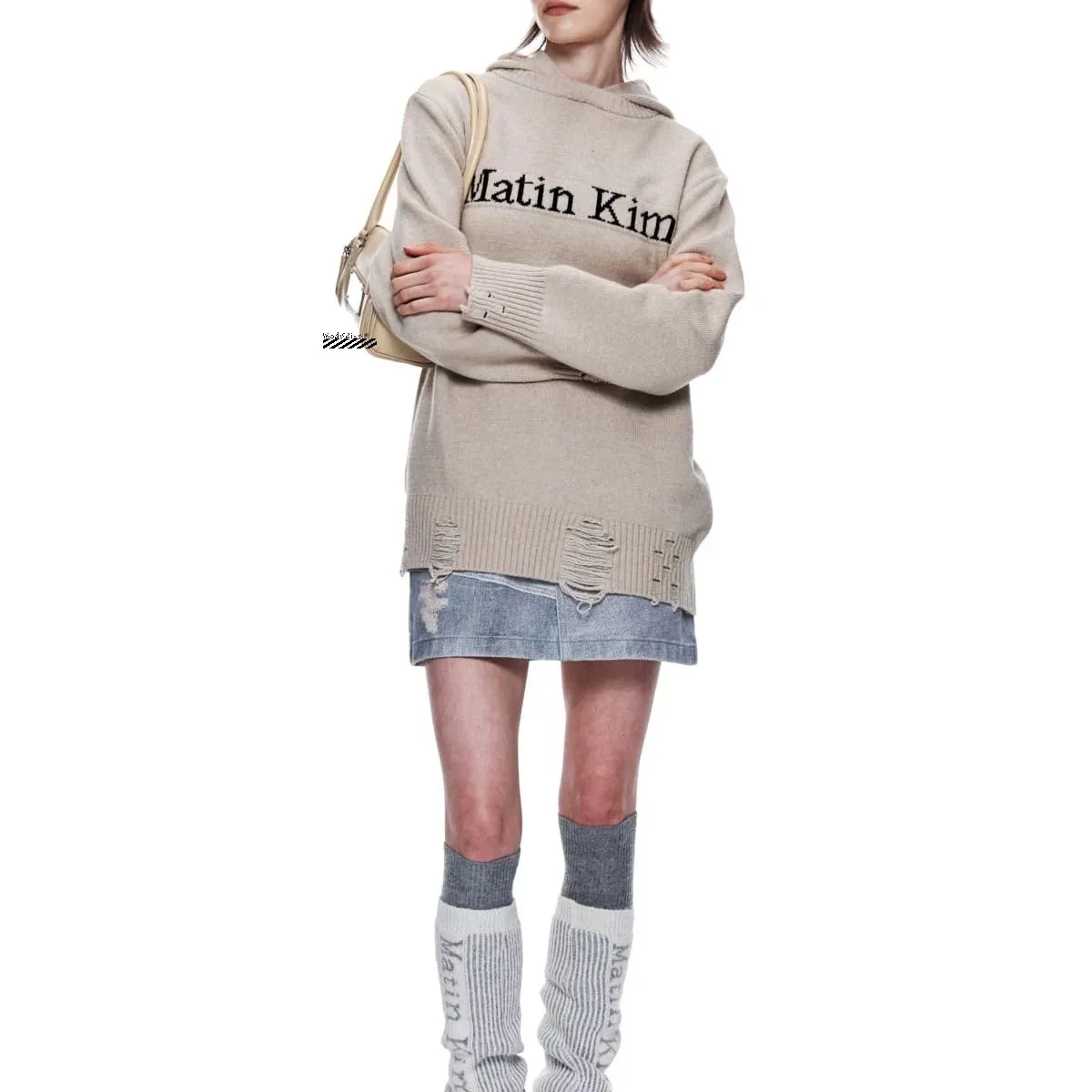 

Loose Fit Wool Knitted Hoodie Long Sleeve Letter Print Hole Design Sweatshirt for Men And Women Autumn Fashion Casual Top