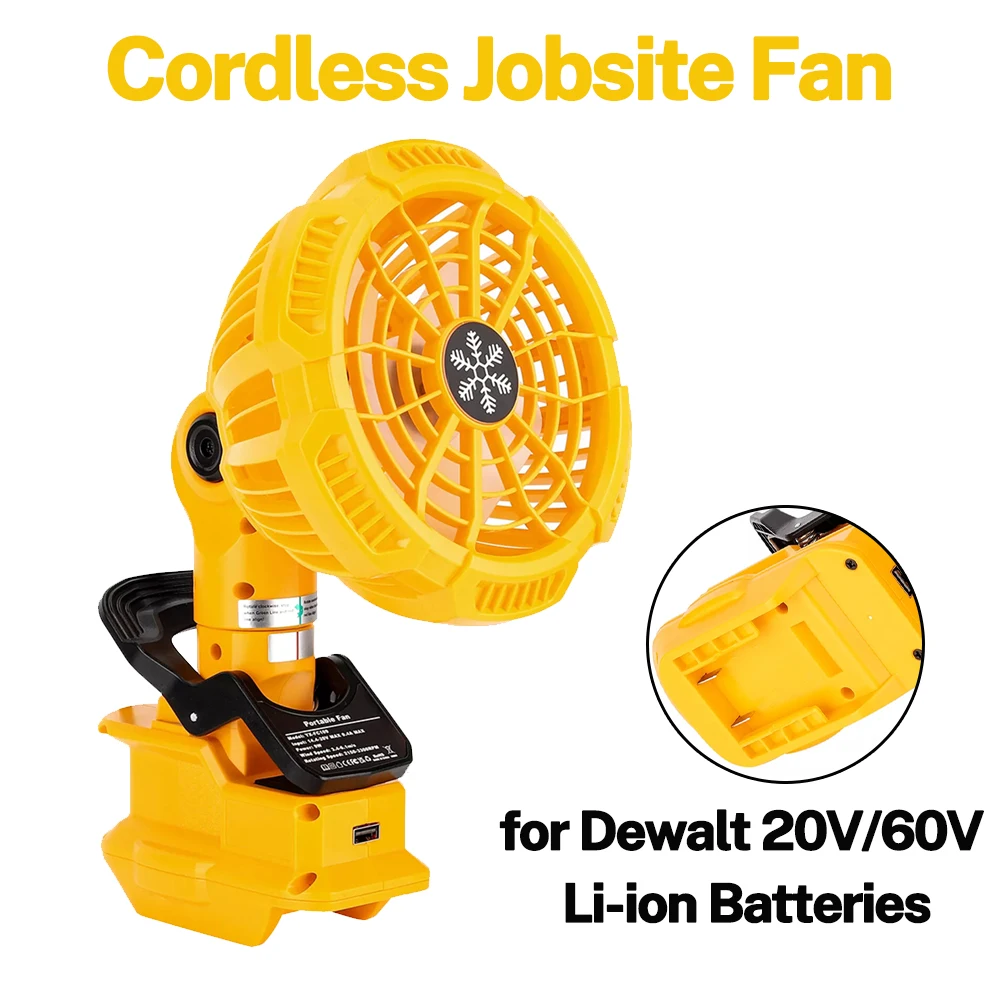 ventilador sem fio portatil para dewalt bateria de ion de litio porta de carregamento usb quarto exterior camping 20v 60v velocidades 01