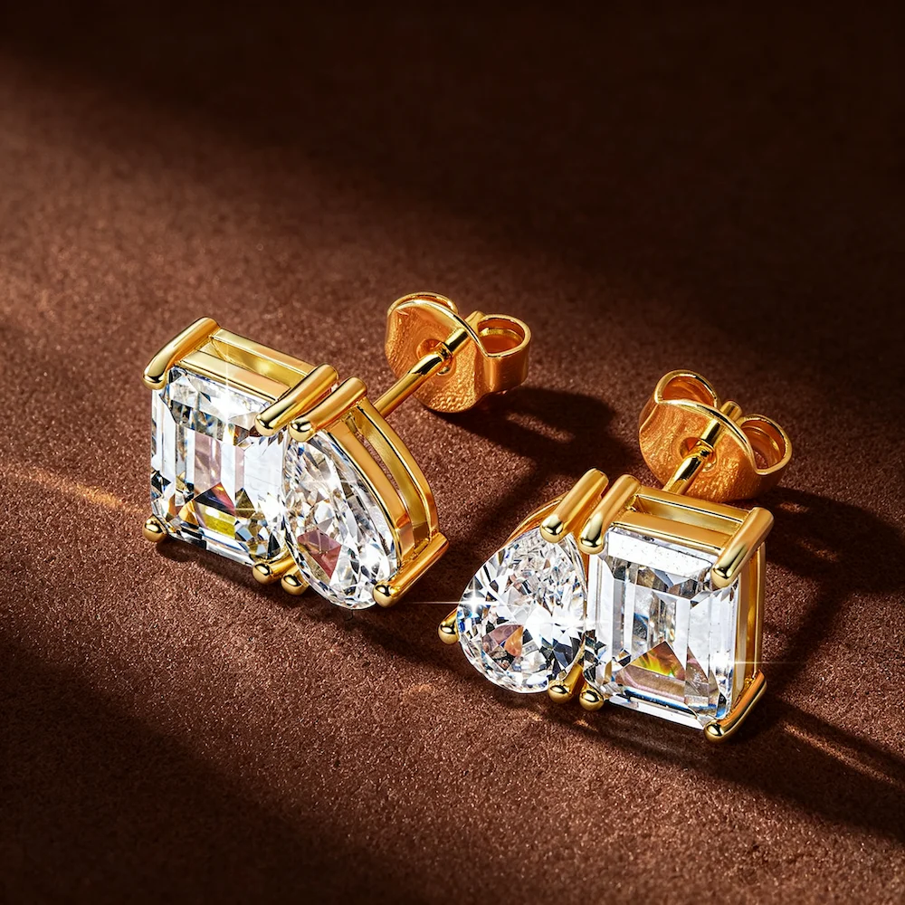 Rrjzz Ohrstecker für Damen, 5 x 7 mm, Smaragdschliff und 5 x 8 mm, birnenförmiger Schliff, im Labor hergestellter Zirkonia, 14 Karat vergoldet, 2 Steine, Schmuck, Geschenk – Detail 11