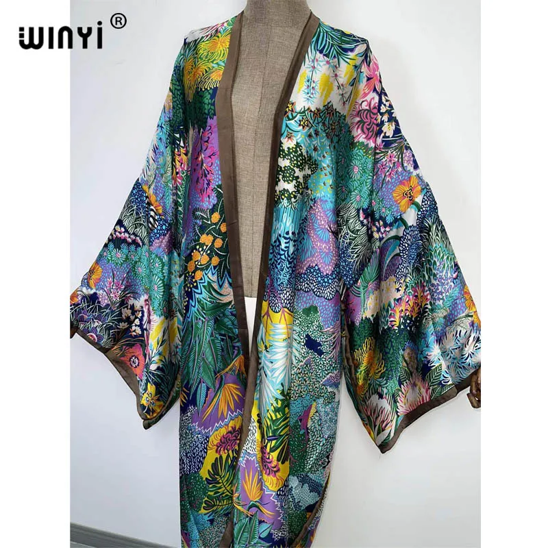 WINYI europa bliski wschód kimono kobiety Cardigan stitch kaftan Cocktail sexy Boho okrycie plażowe upaafrican Holiday szlafrok z długim rękawem