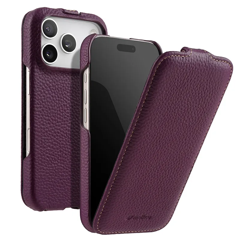 Etui z prawdziwej skóry Melkco z magnetycznym systemem ładowania, do iPhone 17 18 Pro Max Air, biznesowe, z pionowym otwarciem, wykonane z wysokiej jakości skóry bydlęcej. — zdjęcie produktu 6