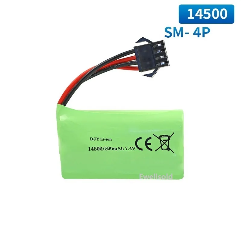 Batería recargable de 7,4 V, 500mAh, enchufe SM4P/USB para control remoto EC16, batería de repuesto para modelo de coche, batería li-po de alta velocidad