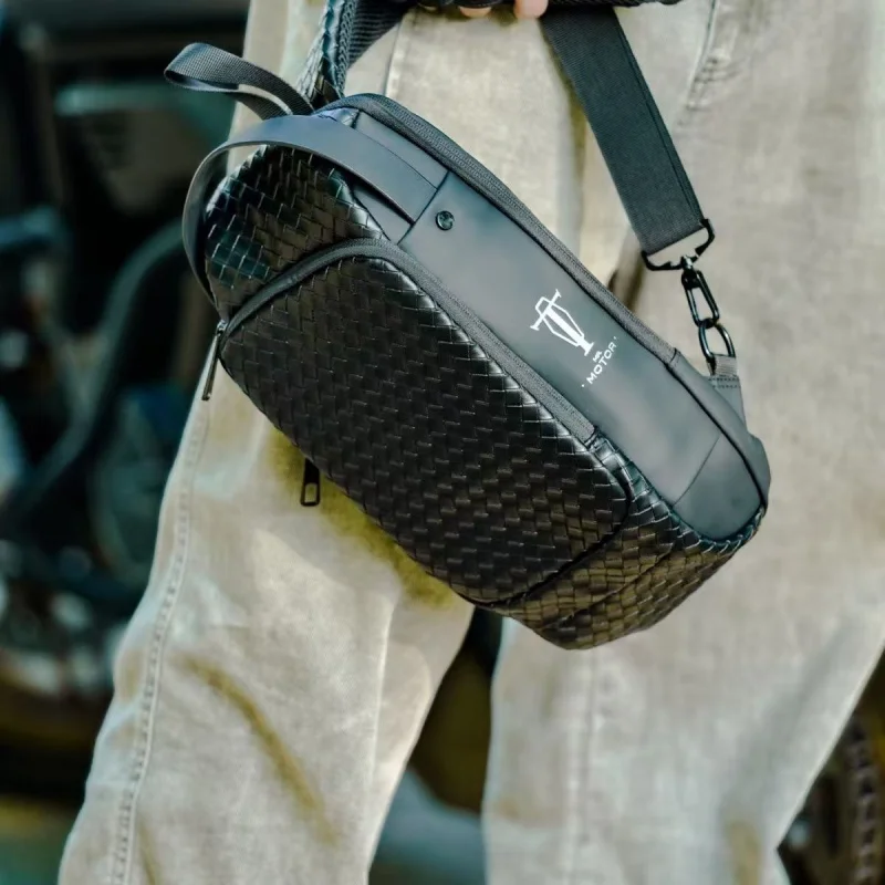 

Винтажный тканый портативный рюкзак для езды на мотоцикле для мужчин, спортивная сумка через плечо из искусственной кожи на открытом воздухе, нагрудные сумки