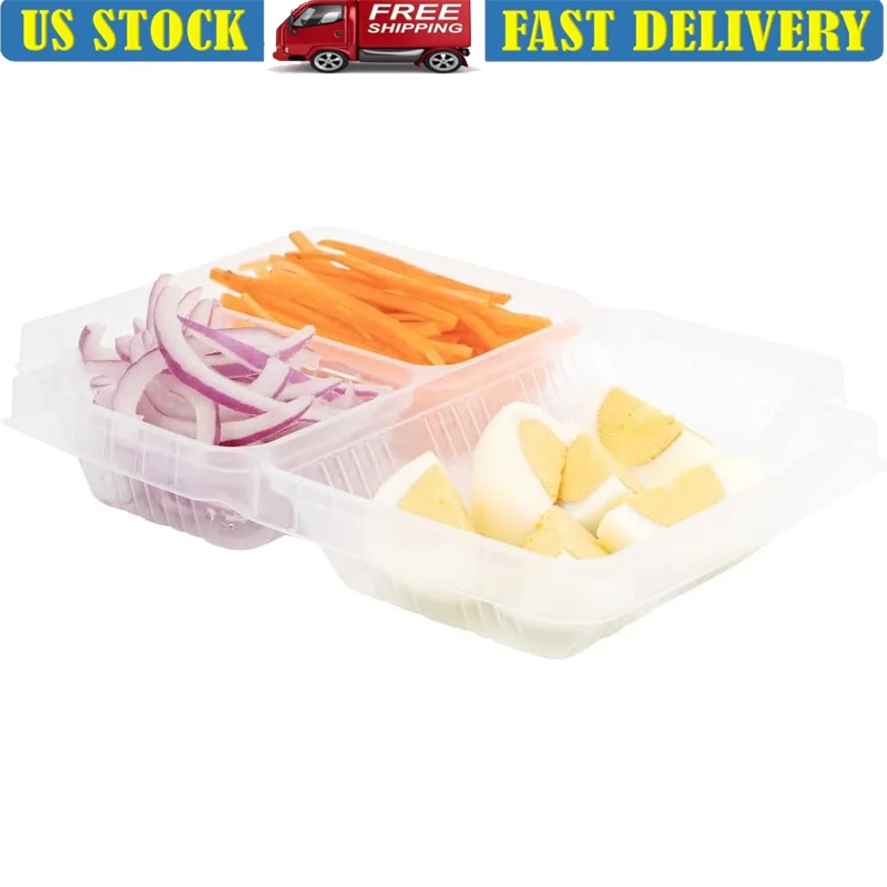 

Disposable Meal Prep Trays 100 Pack 13.5 Ounce Microwavable Food Container Inserts with 3 Compartments Easy Organization