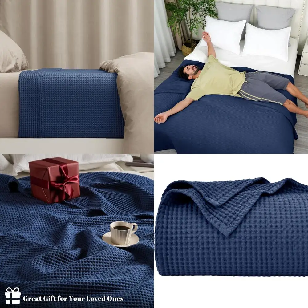 

Плед из хлопка с вафельным плетением размера Queen Size - легкий, дышащий, моющийся, для кровати или дивана, идеально подходит для многослойного использования в холодную погоду.