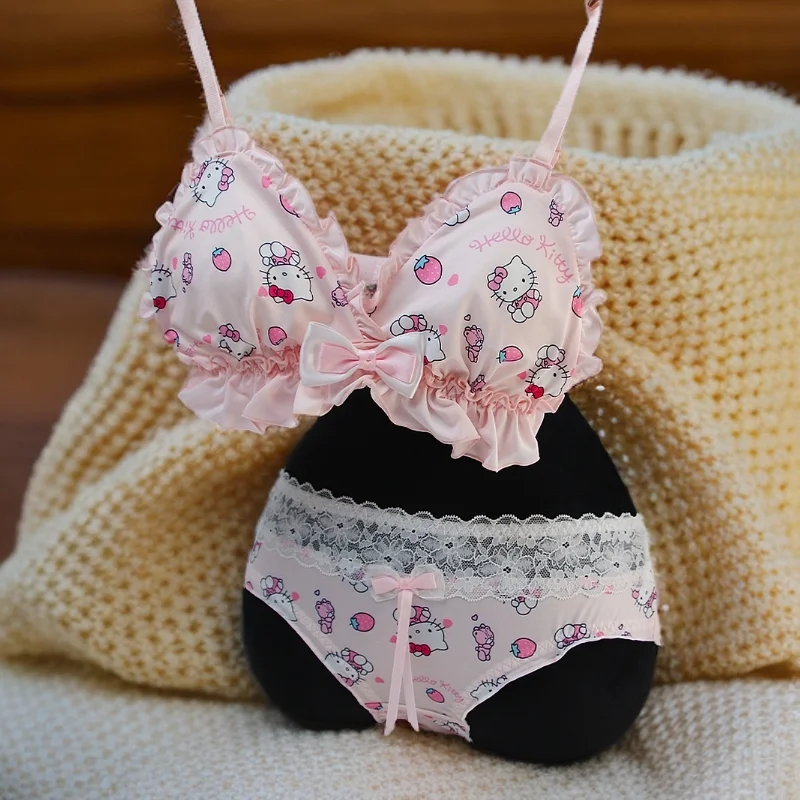 

Новый стиль Sanrio, японский мультяшный котенок, милая милая студентка, сексуальное женское белье без стальной проволоки, тонкий стильный удобный комплект с бюстгальтером