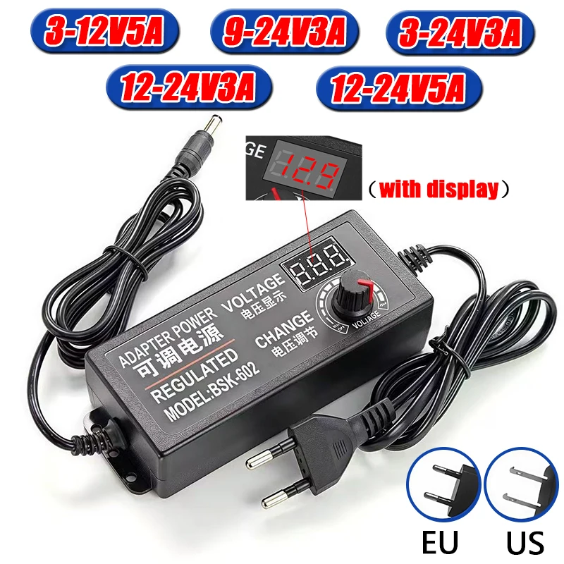 AC Adjustable Power Adapter 3-12V 3-24V 9-24V 12-24V3A 5A Various Voltage DC Source For 2835 5050 5730 LED Strip