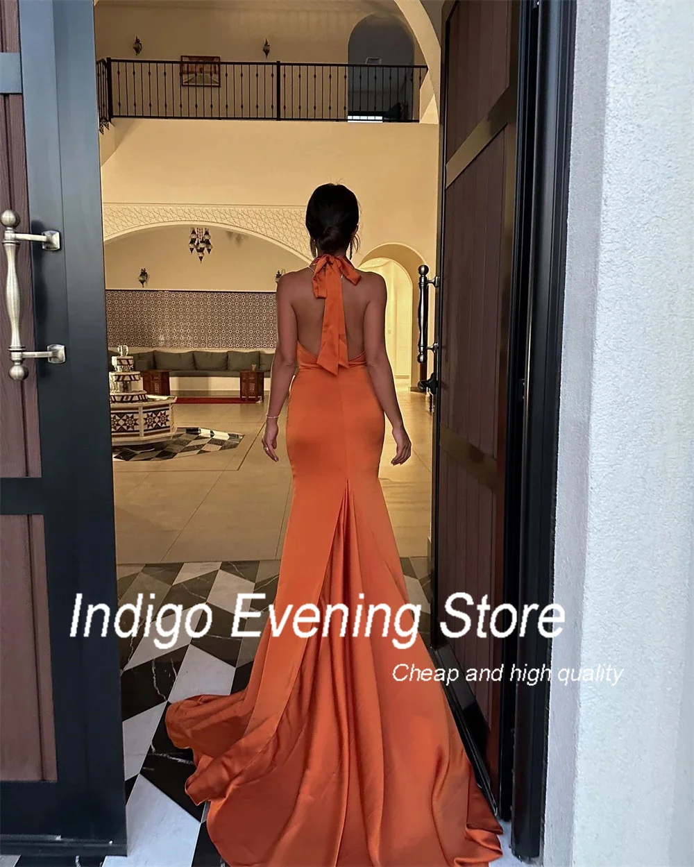 Indigo Evening Dresses Halter Neck Mermaid  Sexy Backless Sweep Train Dubai Party Dress For Women 2024 vestidos cortos de noche