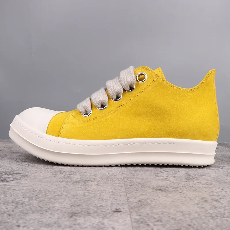 

Men's Casual Shoes Cow Suede Shoes for Men Yellow Solid Women's Sneakers Lace-up Owens Male Sneakers