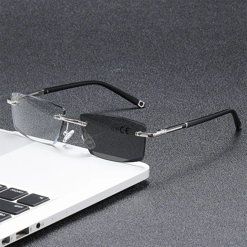 

Outdoor Photochromic Multifocal Reading Glasses for Men and Women Ultralight rimless Progressive Glasses of View Far and Close